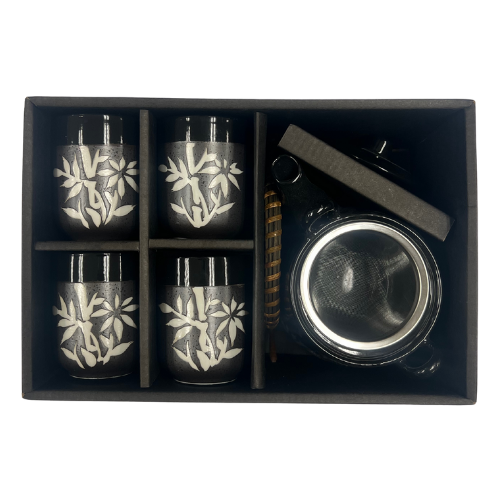 Bamboo Theme Japanese Tea Set 5 pc Black/White
