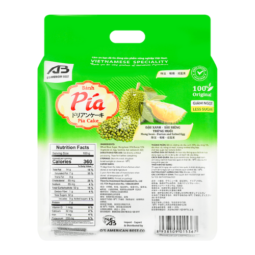 Mung Bean & Durian Cake with Salted Egg Yolk Filling Pandan Flavor