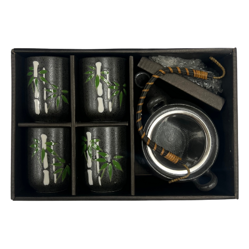 Bamboo Theme Japanese Tea Set 5 pc Black/Green