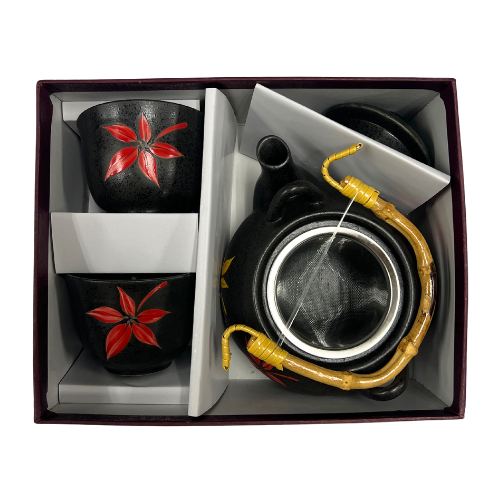Japanese Flower Tea Set Red/Black